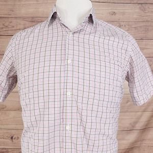 PETER ENGLAND NUVO FIT SHORT SLEEVE CHECK BUTTON DOWN SHIRT MENS SIZE 39